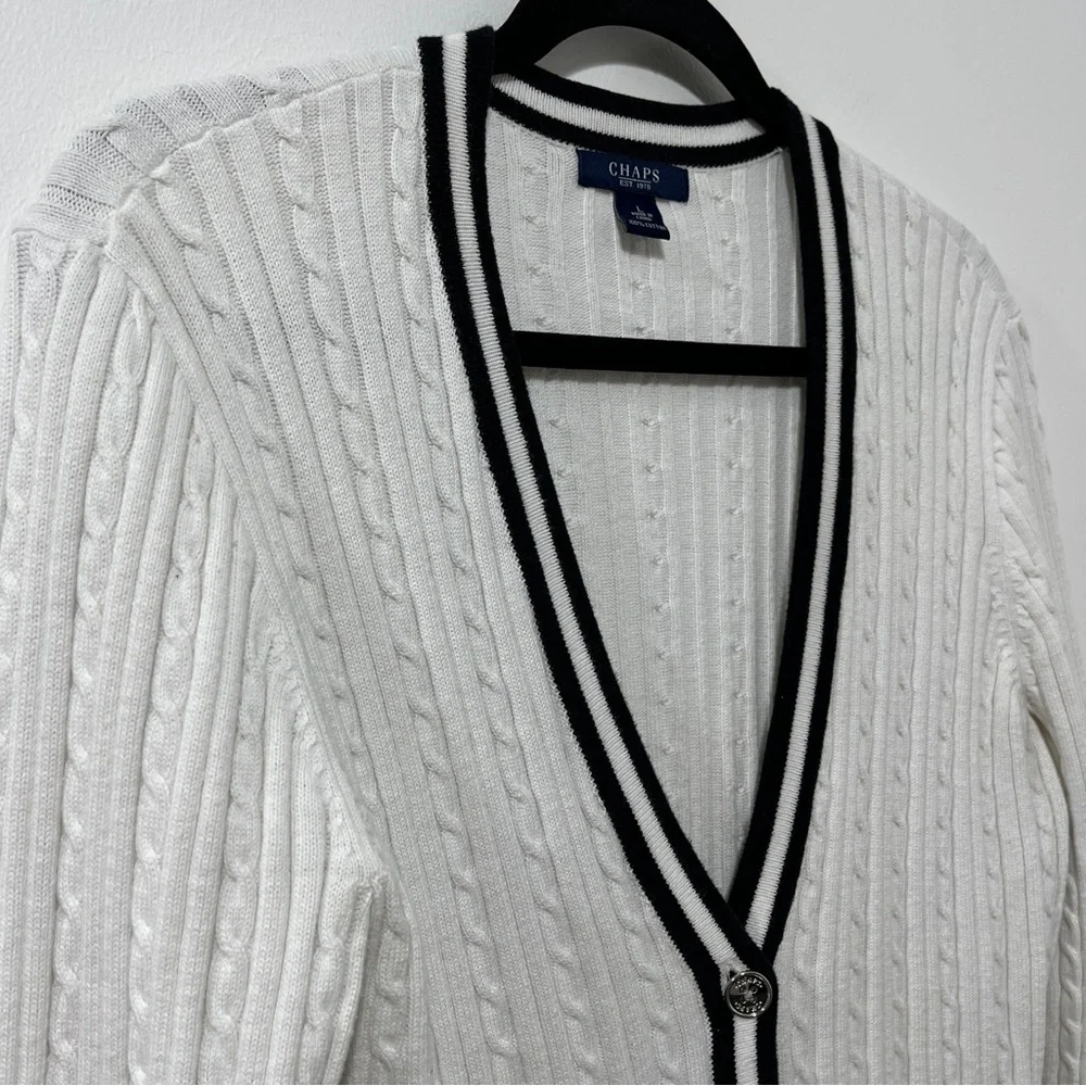 Light Academia Old Money Quiet Luxury Preppy Chaps Cable-Knit Cardigan [size L] - Picture 5 of 11